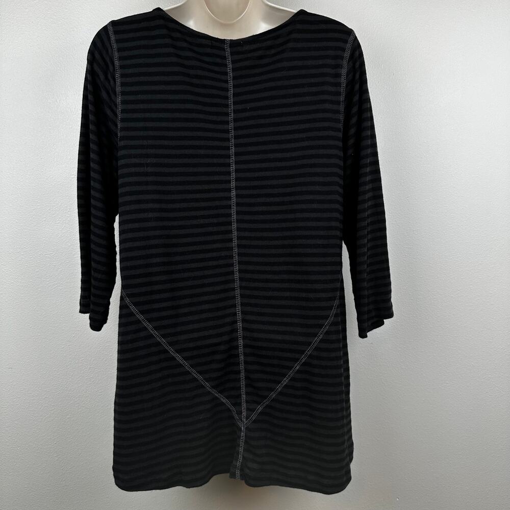 One World Striped Shirt Top Heart Graphic 3/4 Sleeve Black Pink Large - Picture 3 of 11